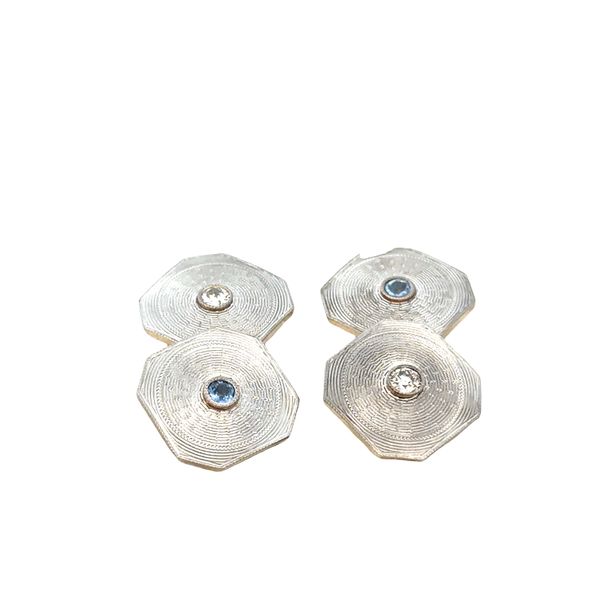 Vintage Art Deco 14k White & Yellow Gold Sapphire & Diamond Cuff Links Perry's Diamonds & Estate Jewelry Charlotte, NC