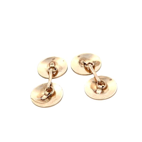 Antique Art Deco 14k Yellow Gold Guilloché Enamel Cuff Links Circa 1920s Image 2 Perry's Diamonds & Estate Jewelry Charlotte, NC