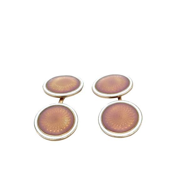 Antique Art Deco 14k Yellow Gold Guilloché Enamel Cuff Links Circa 1920s Perry's Diamonds & Estate Jewelry Charlotte, NC