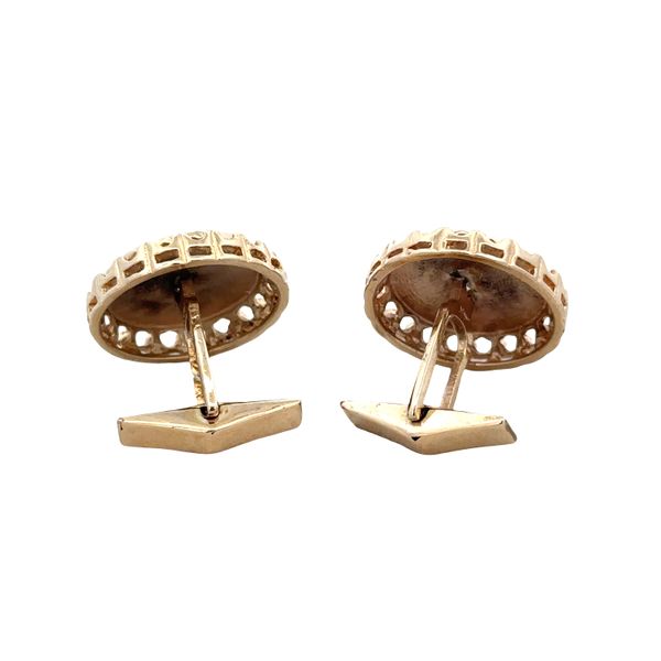 Vintage Mid Century 14k Yellow Gold Diamond Florentine Finish Cuff Links Image 2 Perry's Diamonds & Estate Jewelry Charlotte, NC