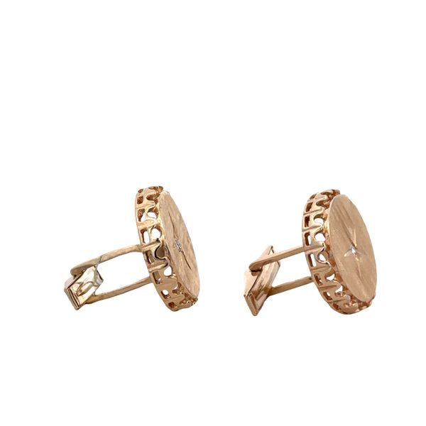Vintage Mid Century 14k Yellow Gold Diamond Florentine Finish Cuff Links Image 3 Perry's Diamonds & Estate Jewelry Charlotte, NC