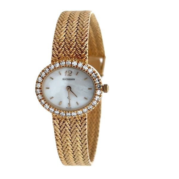 Vintage Bucherer 18k Yellow Gold Diamond & Mother of Pearl Ladies Wristwatch – Ref. 8945 5 Perry's Diamonds & Estate Jewelry Charlotte, NC
