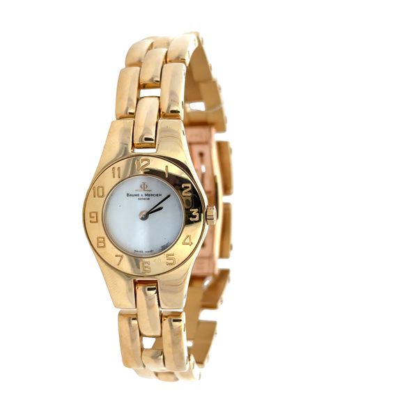 Pre-Owned Baume & Mercier Ladies 18k Yellow Gold Wristwatch – 22mm Mother of Pearl Dial Perry's Diamonds & Estate Jewelry Charlotte, NC