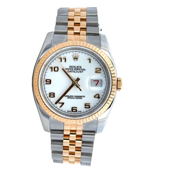 Pre Owned Rolex Datejust Ref. 116233 Stainless Steel & 18k Yellow Gold White Dial Watch with Box & Card Perry's Diamonds & Estate Jewelry Charlotte, NC