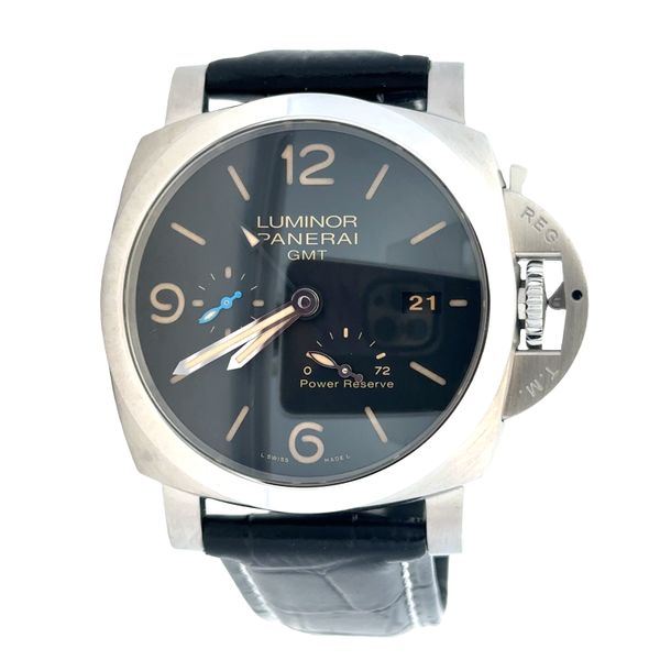 Pre Owned Panerai Luminor 1950 GMT Ref. PAM01321 Stainless Steel Automatic Watch with Box & Card Perry's Diamonds & Estate Jewelry Charlotte, NC