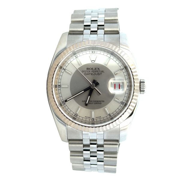 Pre-Owned Rolex Datejust Tuxedo Stainless Steel & 18k White Gold Wristwatch – Reference 116234 – 36mm Perry's Diamonds & Estate Jewelry Charlotte, NC