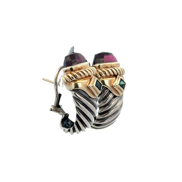 Estate David Yurman Cable Huggie Earrings with Rhodolite Garnet & Green Tourmaline Accents Image 2 Perry's Diamonds & Estate Jewelry Charlotte, NC
