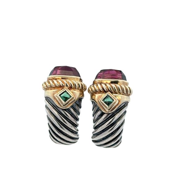 Estate David Yurman Cable Huggie Earrings with Rhodolite Garnet & Green Tourmaline Accents Perry's Diamonds & Estate Jewelry Charlotte, NC