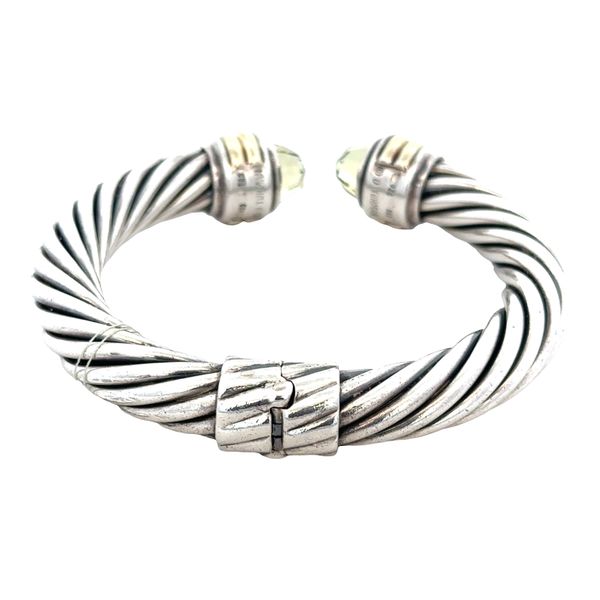 Estate David Yurman Sterling Silver, 14k Yellow Gold & Peridot Cable Hinged Bangle – Fits a 6