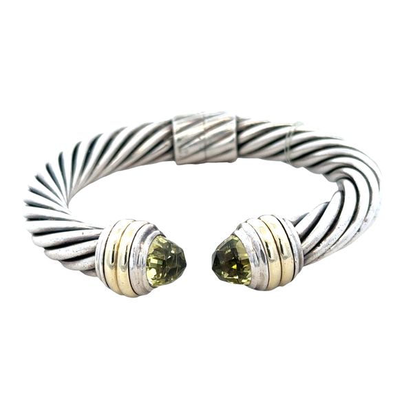 Estate David Yurman Sterling Silver, 14k Yellow Gold & Peridot Cable Hinged Bangle – Fits a 6