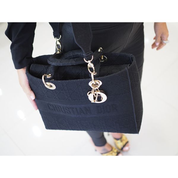 Pre-Owned Christian Dior Medium D-Lite Cannage Embroidered Canvas Handbag Image 3 Perry's Diamonds & Estate Jewelry Charlotte, NC