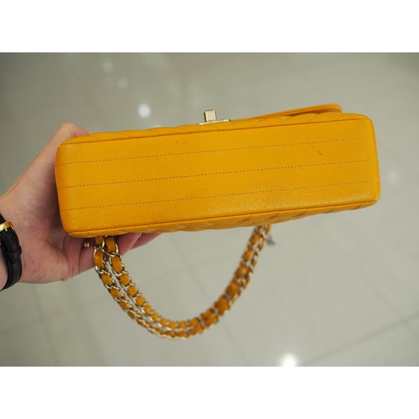 Pre-owned Chanel Yellow Medium Classic Chevron Lambskin Double Flap Mustard Image 5 Perry's Diamonds & Estate Jewelry Charlotte, NC