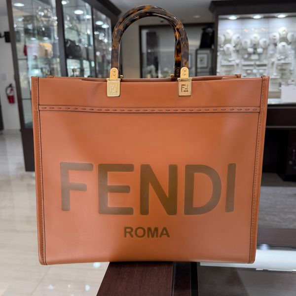 Pre-Owned Fendi Sunshine Shopper Tote Bag with Tortoiseshell-Effect Handles Perry's Diamonds & Estate Jewelry Charlotte, NC