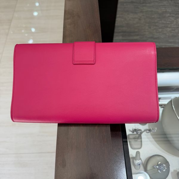 Pre-Owned Saint Laurent YSL Classic Y Ligne Clutch in Fuchsia Pink Calfskin Leather Image 2 Perry's Diamonds & Estate Jewelry Charlotte, NC