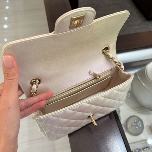 Pre-Owned Chanel Mini Rectangular Flap Bag in Shimmering Iridescent White with Gold-Tone Hardware Image 2 Perry's Diamonds & Estate Jewelry Charlotte, NC