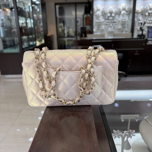 Pre-Owned Chanel Mini Rectangular Flap Bag in Shimmering Iridescent White with Gold-Tone Hardware Image 5 Perry's Diamonds & Estate Jewelry Charlotte, NC
