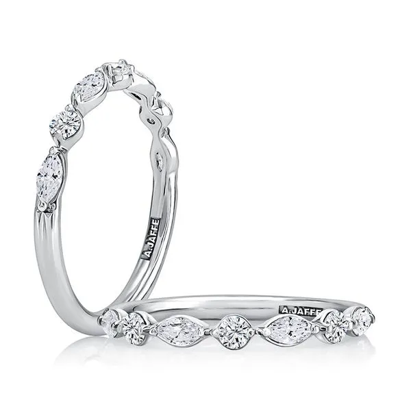 A.JAFFE Delicate Halfway Alternating Round and Marquise Diamond Wedding Band Image 3 Peter & Co. Jewelers Avon Lake, OH