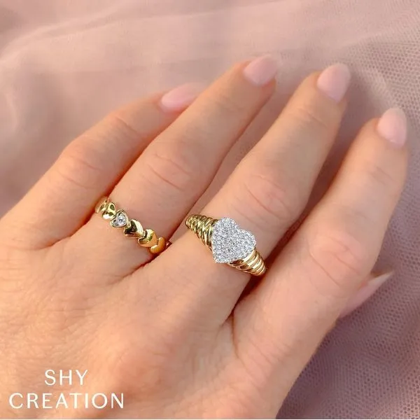 Shy Creation Pave Heart Signet Ring Image 2 Peter & Co. Jewelers Avon Lake, OH