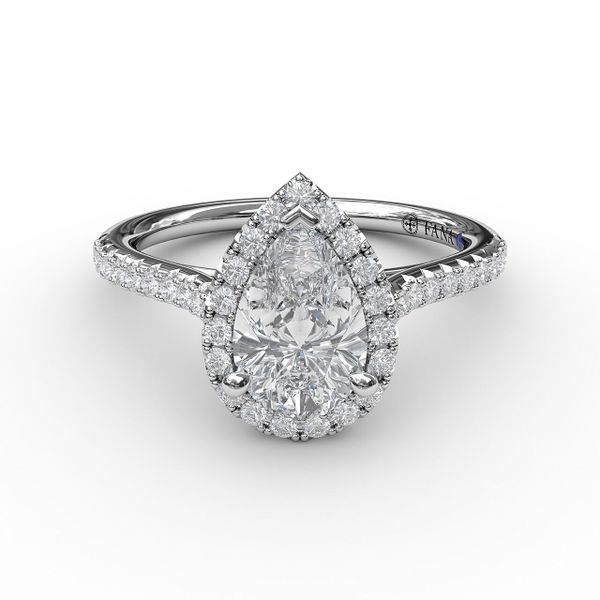 Fana Pear Shape Halo Engagement Ring Setting Peter & Co. Jewelers Avon Lake, OH