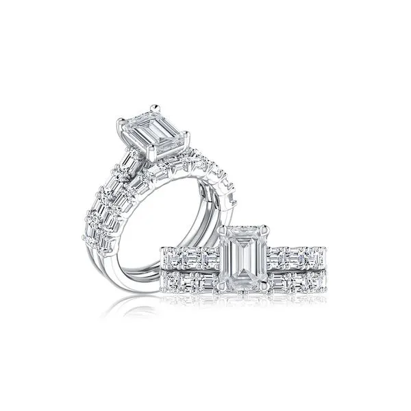 A.JAFFE Emerald Cut Diamond Engagement Ring with East West Emerald Diamond Band Image 4 Peter & Co. Jewelers Avon Lake, OH