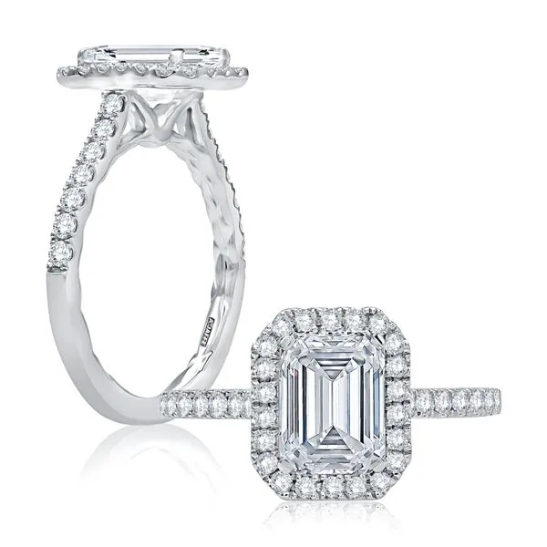 A.JAFFE Emerald Cut Diamond Halo Engagement Ring with Quilted Interior Image 3 Peter & Co. Jewelers Avon Lake, OH