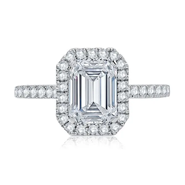 A.JAFFE Emerald Cut Diamond Halo Engagement Ring with Quilted Interior Peter & Co. Jewelers Avon Lake, OH