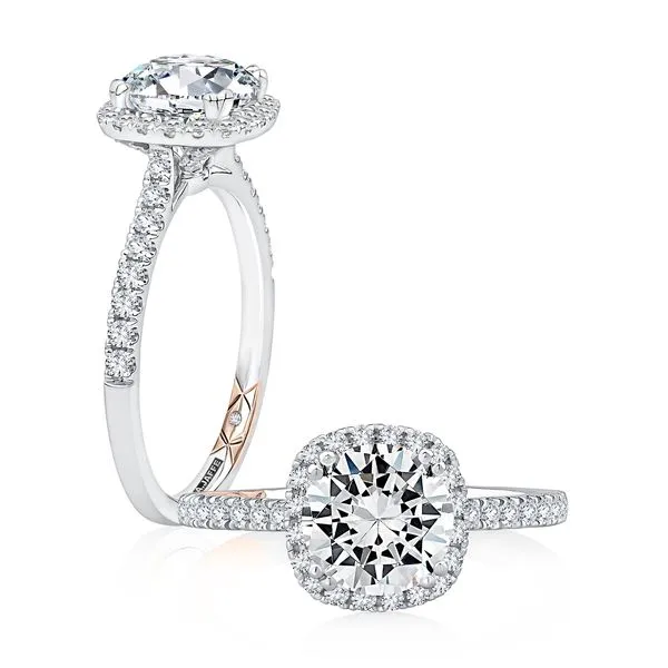 A.JAFFE Cushion Halo Diamond Engagement Ring with Pave Band Image 3 Peter & Co. Jewelers Avon Lake, OH