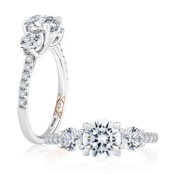 A.JAFFE Three Stone Trellis Diamond Engagement Ring with Pave Diamond Band Image 3 Peter & Co. Jewelers Avon Lake, OH