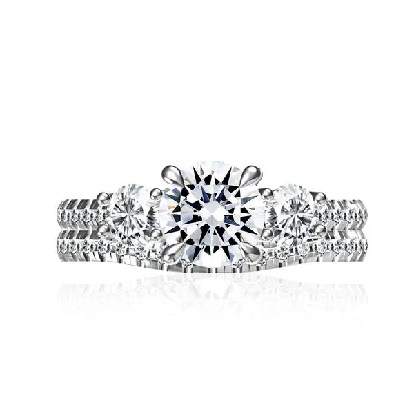 A.JAFFE Three Stone Trellis Diamond Engagement Ring with Pave Diamond Band Image 5 Peter & Co. Jewelers Avon Lake, OH