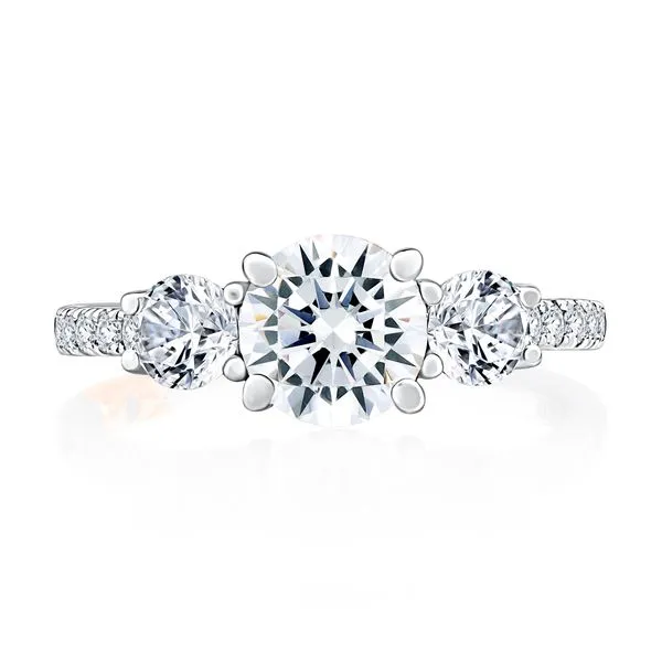 A.JAFFE Three Stone Trellis Diamond Engagement Ring with Pave Diamond Band Peter & Co. Jewelers Avon Lake, OH
