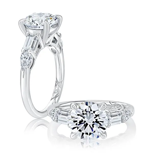 A.JAFFE Five Stone Diamond Engagement Ring with Emerald and Pear Shaped Diamonds Image 2 Peter & Co. Jewelers Avon Lake, OH