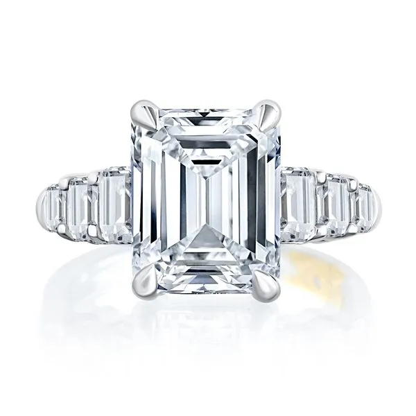 A.JAFFE Classic Four Prong Emerald Cut Diamond Flanked Engagement Ring Peter & Co. Jewelers Avon Lake, OH