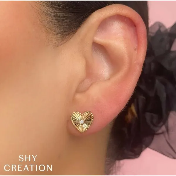 Shy Creation Diamond Bezel Heart Stud Earrings Image 2 Peter & Co. Jewelers Avon Lake, OH