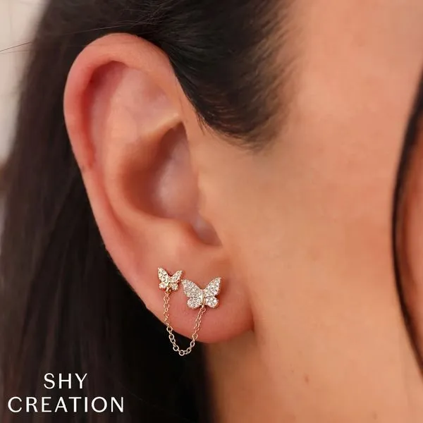 Shy Creation Diamond Butterfly Chain Earrings Image 2 Peter & Co. Jewelers Avon Lake, OH