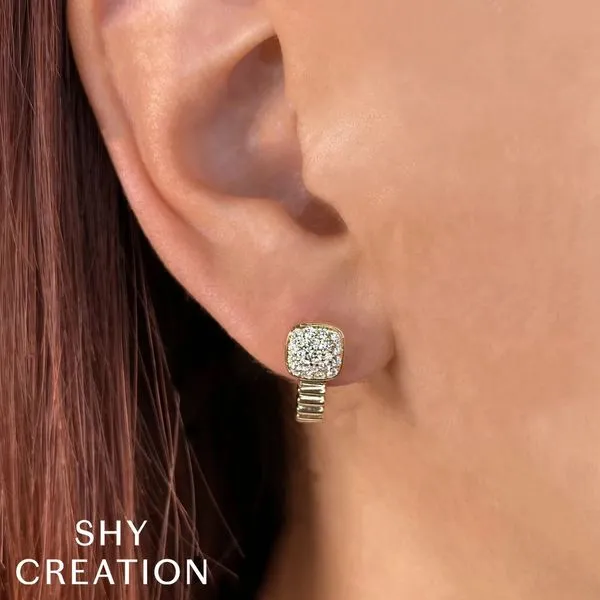 Shy Creation Diamond Pave Ribbed Hoop Earrings Image 2 Peter & Co. Jewelers Avon Lake, OH