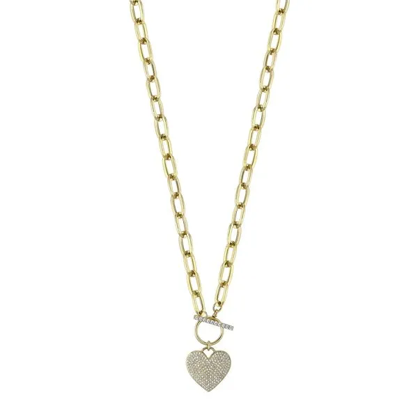 Shy Creation Diamond Pave Heart Paper Clip Link Necklace Image 2 Peter & Co. Jewelers Avon Lake, OH