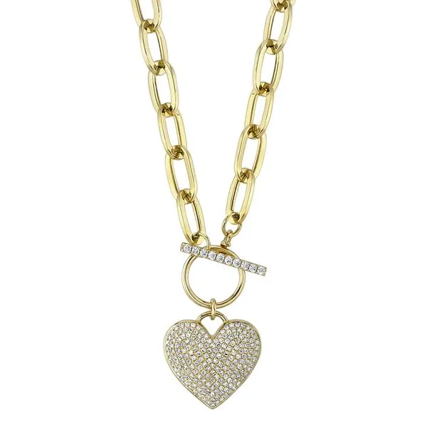 Shy Creation Diamond Pave Heart Paper Clip Link Necklace Peter & Co. Jewelers Avon Lake, OH