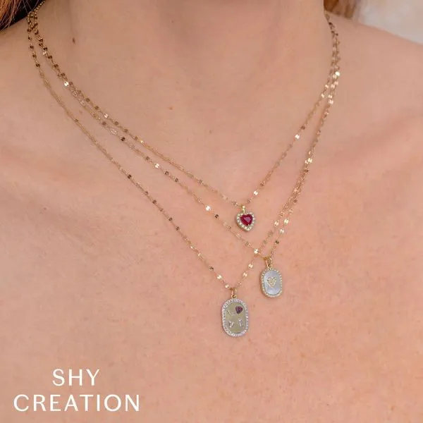 Shy Creation Diamond & Mother Of Pearl Pave Heart Sparkle Chain Necklace Image 2 Peter & Co. Jewelers Avon Lake, OH