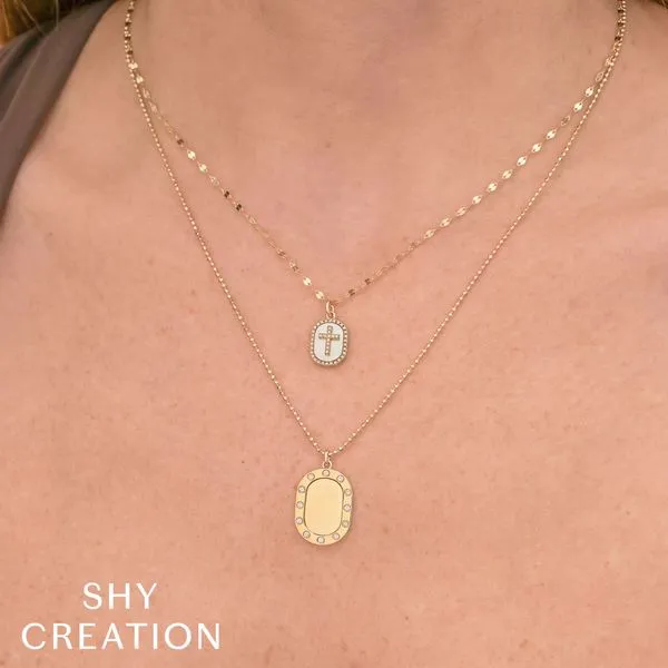 Shy Creation Diamond & Mother Of Pearl Oval Cross Sparkle Chain Necklace Image 4 Peter & Co. Jewelers Avon Lake, OH