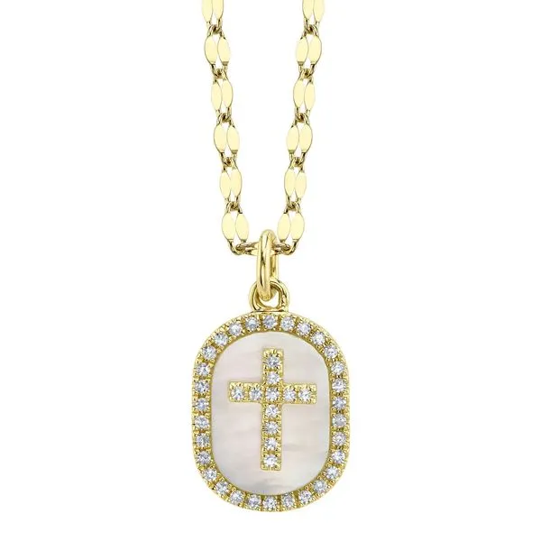 Shy Creation Diamond & Mother Of Pearl Oval Cross Sparkle Chain Necklace Peter & Co. Jewelers Avon Lake, OH