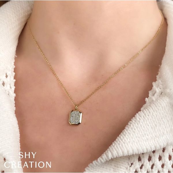 Shy Creation Diamond Pavé Dog Tag Geo Cut Necklace Image 2 Peter & Co. Jewelers Avon Lake, OH
