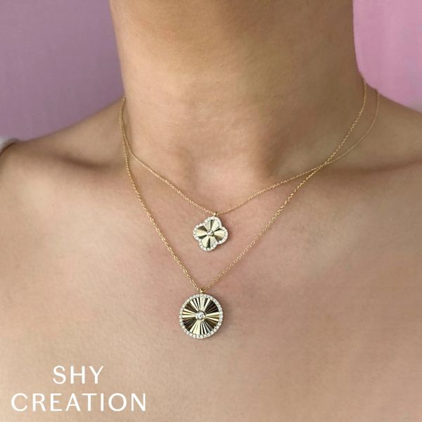Shy Creation Diamond Ribbed Clover Necklace Image 2 Peter & Co. Jewelers Avon Lake, OH