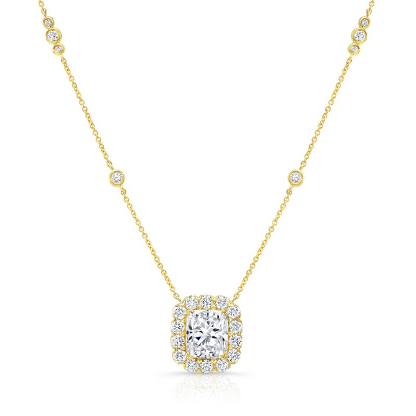 Uneek Signature Collection Cushion Cut Diamond Halo Necklace Peter & Co. Jewelers Avon Lake, OH