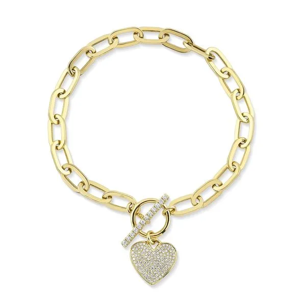 Shy Creation Diamond Paper Clip Link Pave Heart Bracelet Peter & Co. Jewelers Avon Lake, OH