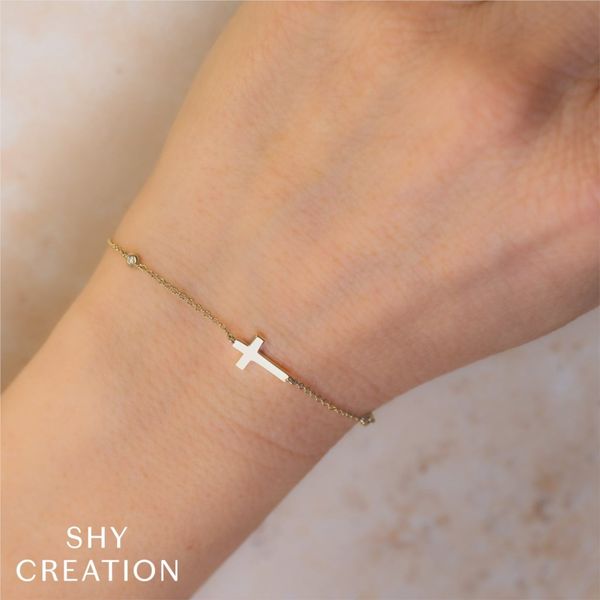 Shy Creation Diamond Bezel Cross Bracelet Image 2 Peter & Co. Jewelers Avon Lake, OH