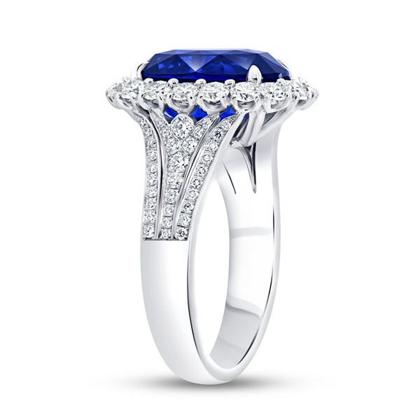 Uneek Precious Collection Halo Oval Shaped Blue Sapphire Anniversary Ring Image 2 Peter & Co. Jewelers Avon Lake, OH