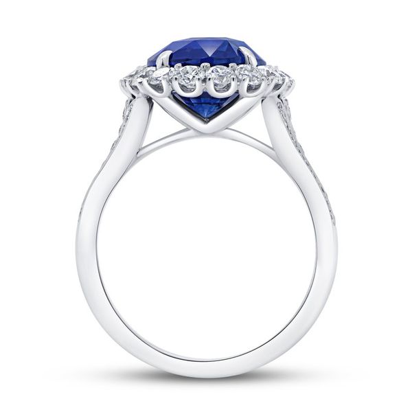 Uneek Precious Collection Halo Oval Shaped Blue Sapphire Anniversary Ring Image 3 Peter & Co. Jewelers Avon Lake, OH