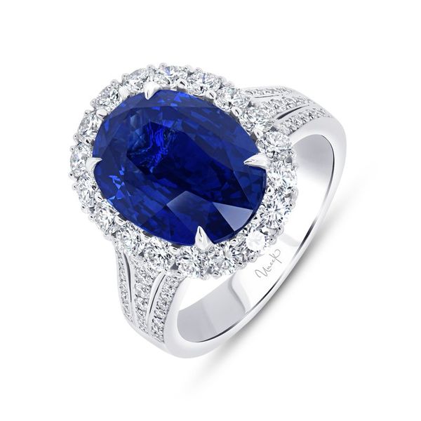 Uneek Precious Collection Halo Oval Shaped Blue Sapphire Anniversary Ring Peter & Co. Jewelers Avon Lake, OH