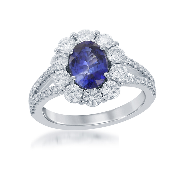 Blue Sapphire Diamond Halo Ring Peter & Co. Jewelers Avon Lake, OH