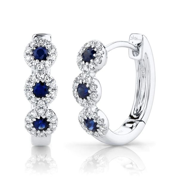 Shy Creation Blue Sapphire Diamond Huggie Earrings Peter & Co. Jewelers Avon Lake, OH